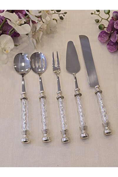 AlyaHomeAksesuar Kristal 5 Parça Servis Seti Gümüş