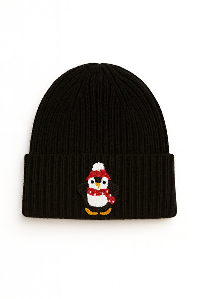 byebruketenci Новогодишна черна вълнена детска шапка - фигурка на пингвин с д...