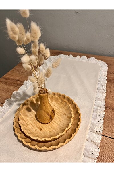 NURGİTA HOME % 100 Pamuk Naturel Ham Keten Fisto Fırfırlı Oval Runner (40x110)