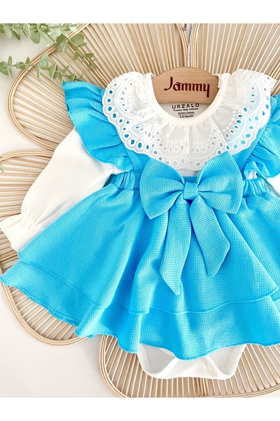 Jammybaby Luana Jile Elbise Fiyonklu %100 Pamuk Dantelli Çıtçıtlı Body Doğumgünü Özelgün Kız Bebek Şık Takım