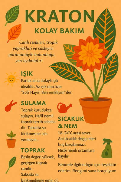 şengülca Kolay Bakım Kraton Çiçeği – Dekoratif Salon & Ofis Bitkisi Turuncu Detaylı