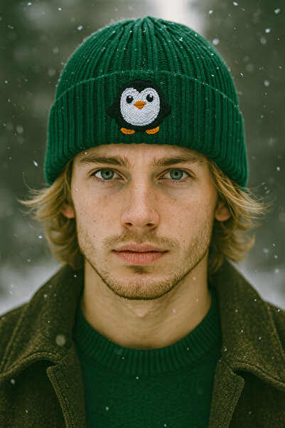 byebruketenci green wool beret penguin punch luxury beret animal print