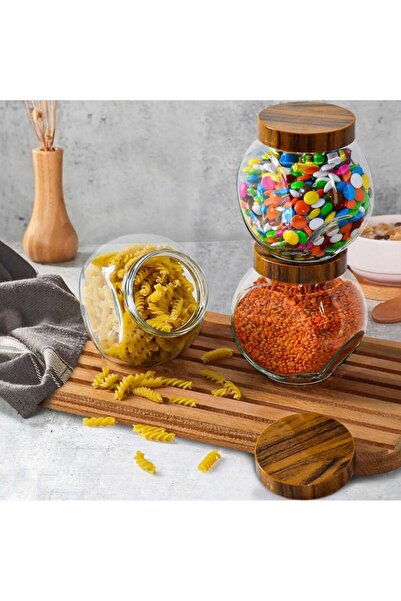 STOK HOME Cam Saklama Kabı Vakumlu Ahşap Kapaklı 750ml