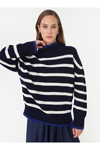 Benin Contrast Stripe Detailed Knitwear Sweater - Navy Blue -