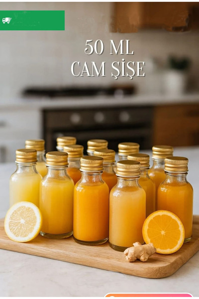 Sampex 10 Adet Tıpalı Şeffaf Cam Shot Şişesi Sızdırmaz Gold Metal Kapaklı Koku Süs Çok Amaçlı Şişe 50ml