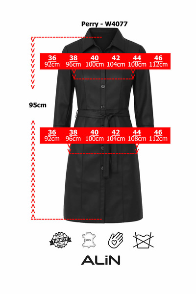 ALİN Perry Kadın Kısa Kollu Siyah Hakiki Deri Elbise Beden Ölçüleri Görselde