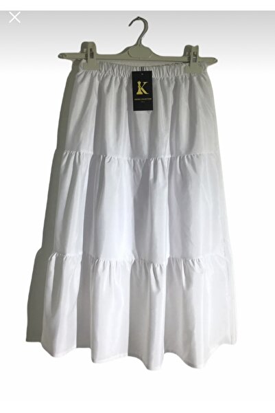 Kahra Collection White Midi Skirt, Length 75cm, Layered Skirt, Basic Comfortable Midi Skirt (Length Not Suitable for Hijab)