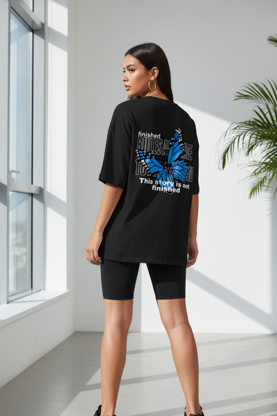 UNCİA OUTDOORS TRICOU BASIC UNISEX OVERSIZE CU IMPRIMEU FLUTURI ALBASTRU MALK...