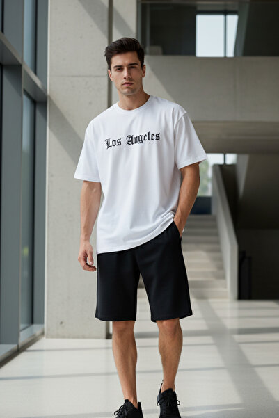 UNCİA OUTDOORS تي شيرت لوس أنجلوس مطبوع كبير الحجم للجنسين برقبة دائرية