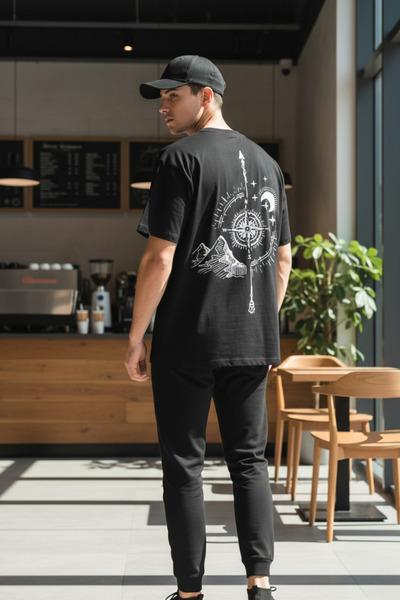 UNCİA OUTDOORS tricou unisex oversize cu decolteu o cu imprimeu pe spate busolă