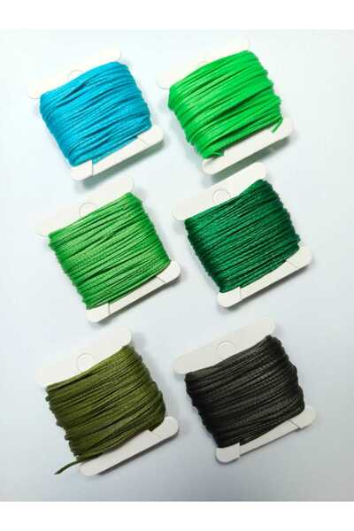 Eskişehir hobi sanat 10 Metre 6 Renk 1mm Mumlu Ip (toplam 60 Metre) Yeşil Renkler Kolye Takı Tasarım Tesbih Bileklik Ipi