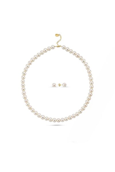 Birinci1926 925 Ayar Gümüş Kadın Sıralı Inci Kolye Ve Küpe Ikili Set