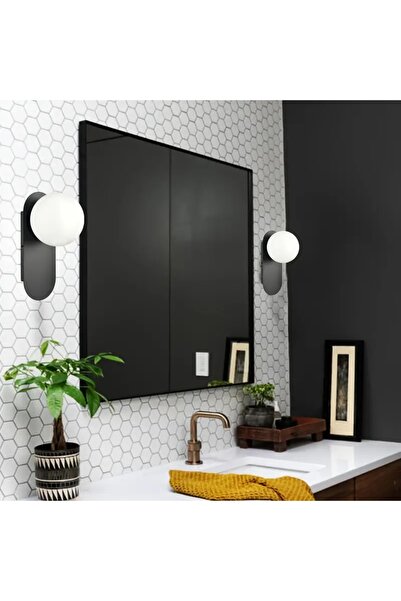 VENON 2.Li Takım Elips Metal Aplik Glop Beyaz Camlı -2 Adet Siyah Konsept Ürün - Modern Aplik Yatak Başı