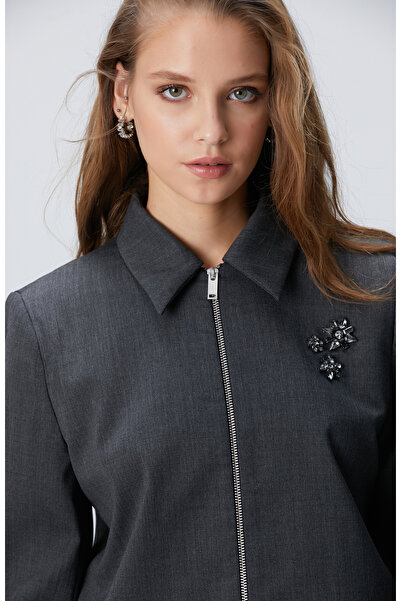 Network Koyu Gri Yün Karışımlı Ceket