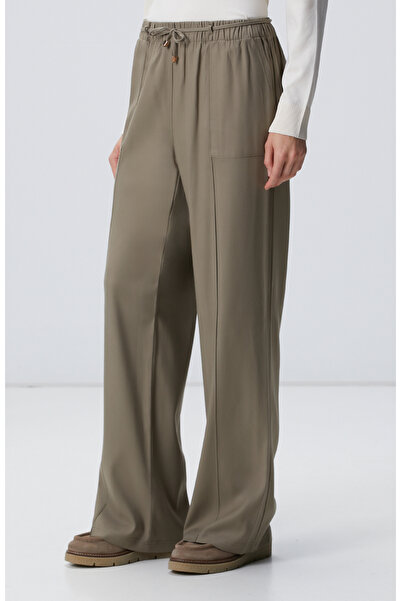 Network Haki İnce Diyagonal Desenli Lyocell Pantolon