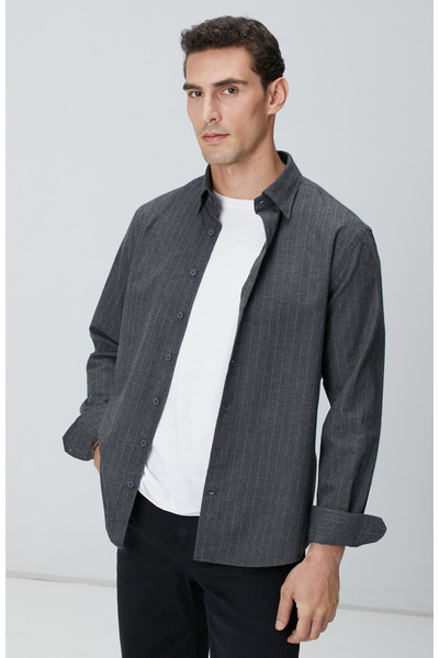 Network Antrasit Melanj Çizgili Gömlek