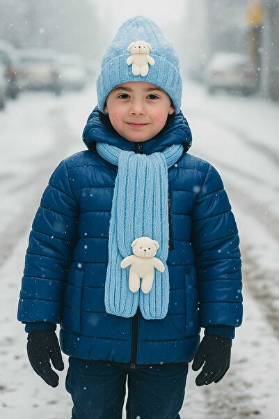 Retro Women Дівчача хлопчача шарф шапка комплект синій пальто