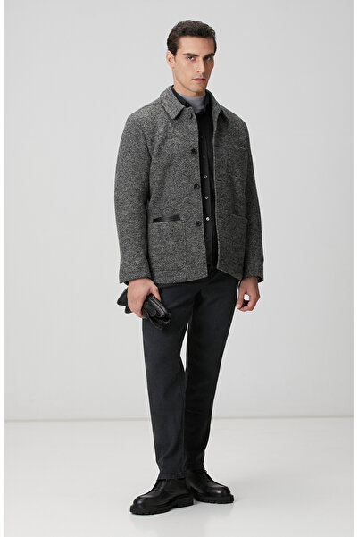 Network Gri Melanj Yün Örme Ceket