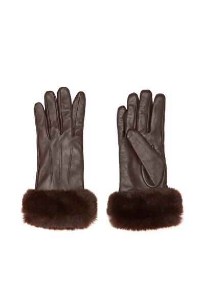 Network Kahverengi Kadın Deri Karışımlı Eldiven