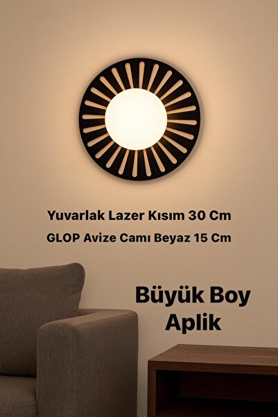 VENON Radyal Aplik Siyah 30 Cm Metal Büyük Boy Aplik GLOP Cam 15 Cm Modern Duvar Lambası