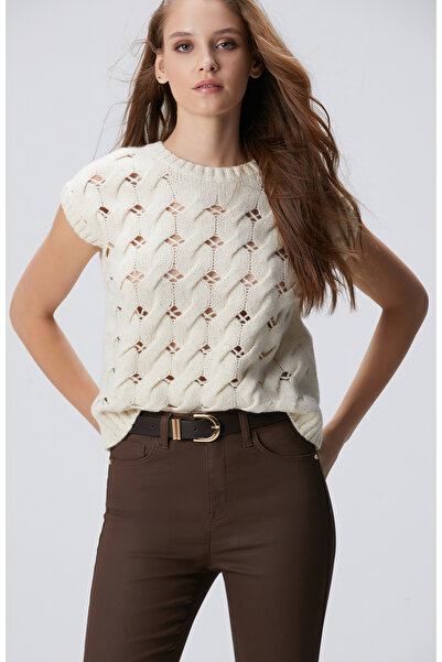 Network Kırık Beyaz Yün Karışımlı Saç Örgü Kazak