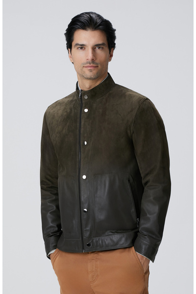 Network Haki Çift Taraflı Deri Mont