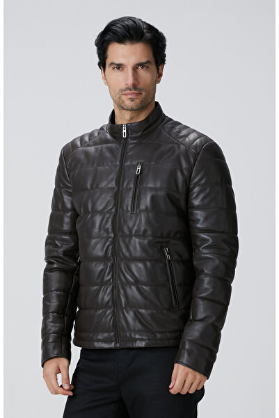 Network Kahverengi Dik Yaka Deri Mont