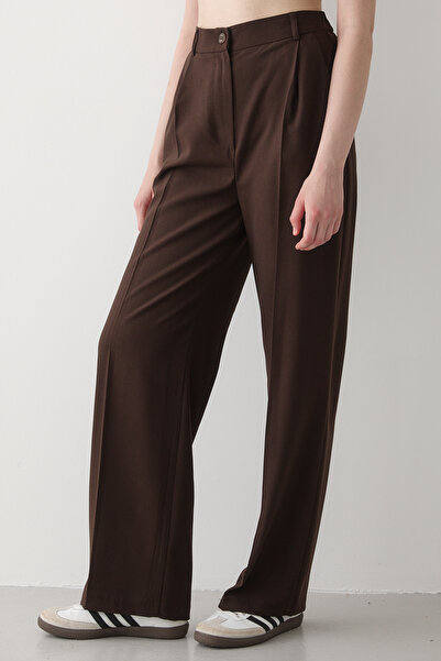 JASTE Γυναικείο παντελόνι Bitter Brown με ελαστική μέση και φαρδιά πόδια παντελόνι palazzo