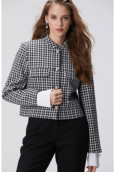 Network Siyah Beyaz Kazayağı Desenli Ceket