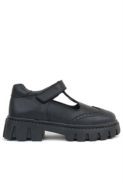 Rakerplus Black Matte Velcro Girls' School Shoes