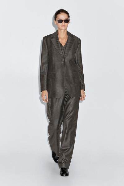 Massimo Dutti %100 yün ince çizgili blazer