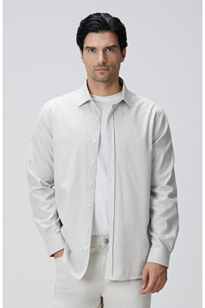 Network Bej Çizgi Desenli Gömlek