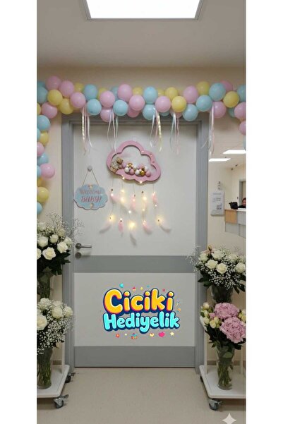 ciciki hediyelik Door Ornament Wooden Cloud Panel with Led Bubble Teddy Bear