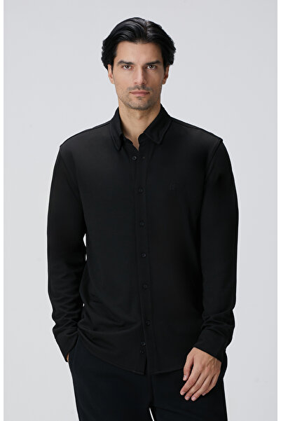 Network Siyah Uzun Kollu Örme Gömlek