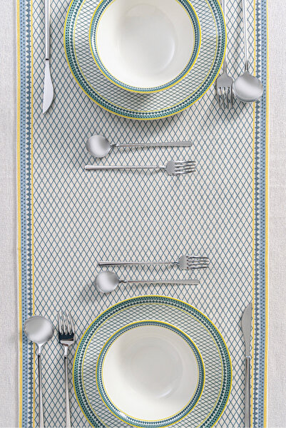 RUBİ PORSELEN Dubai Patterned Modern Tablecloth Runner - Linen Table Runner 40X140 cm