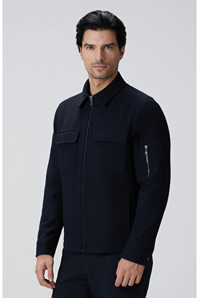 Network Lacivert Yün Karışımlı Dış Gömlek