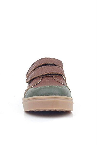 Rakerplus Brown Green Genuine Leather Velcro Girls' Sneaker Shoes