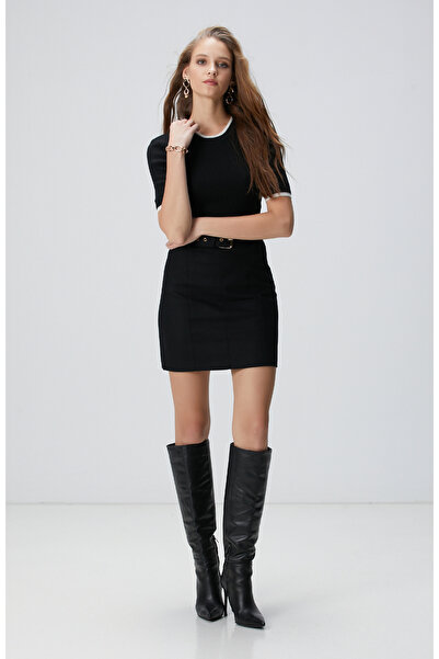 Network Siyah Çift Renkli Kısa Kol Triko Kazak