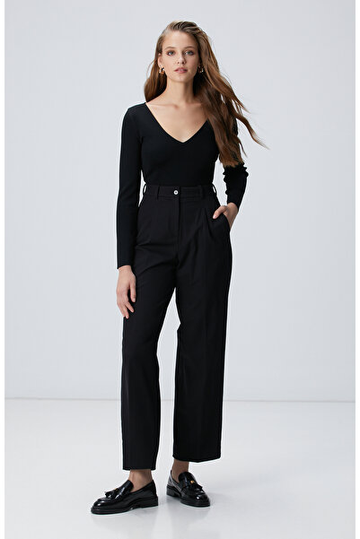Network Siyah Geniş Paça Basic Pantolon