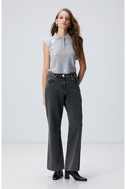 Network Açık Gri Melanj Payetli Triko Kazak