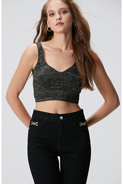 Network Siyah Simli Triko Büstiyer