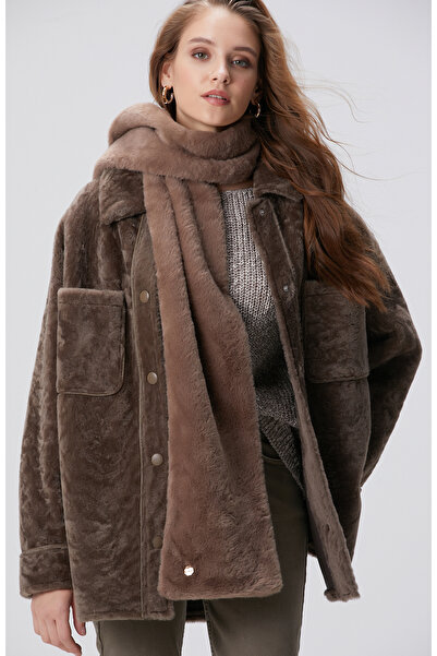 Network Kahverengi Kadın Peluş Atkı