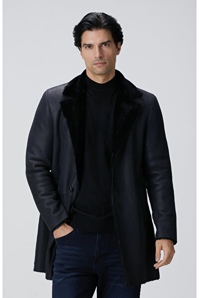 Network Limited Lacivert Yakası Kürklü Deri Kaban