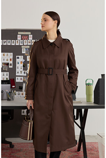 Fatma Atasoy Tek Sıra Düğmeli Acı Kahve Trençkot