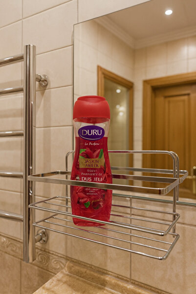 Evistro Banyo Köşe Rafı Lamalı Tek Katlı Şampuanlık Hem Vidalı Hem Yapışkan S...