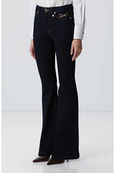 Network İndigo Aksesuarlı Flare Kalıp Denim Pantolon