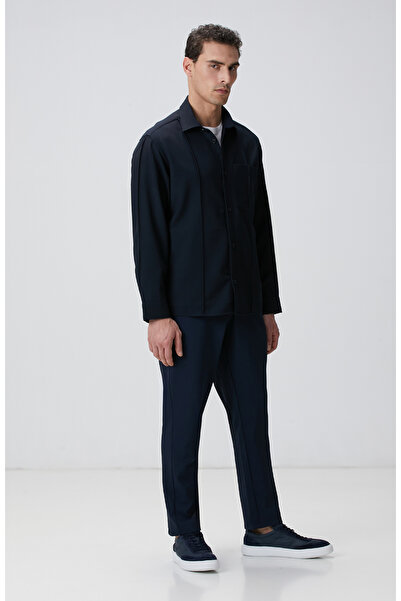 Network Lacivert Yün Karışımlı Dış Gömlek
