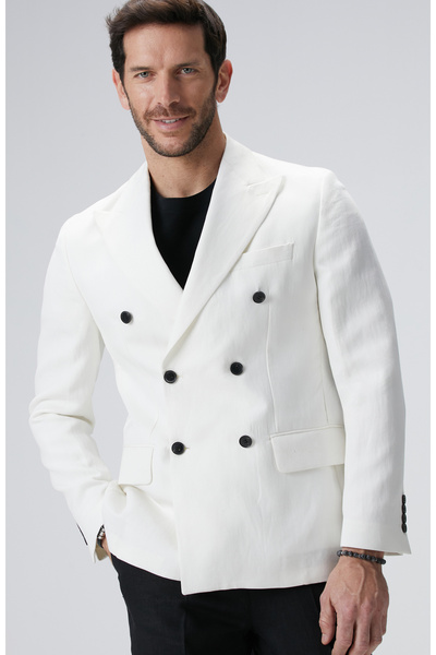 Network Kırık Beyaz Keten Karışımlı Ceket