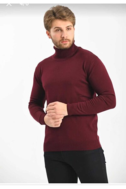 güncüoğlu Burgundy Full Fisherman's Wool Men's Sweater