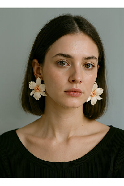 Atölye Myth Blossom Whisper Beyaz El Yapımı Orkide Çiçek Küpe - Zarif ve şık